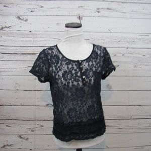 Hollister navy blue lace ruffled top
